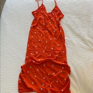 Orange Sleeveless Dress with Floral Embroidery